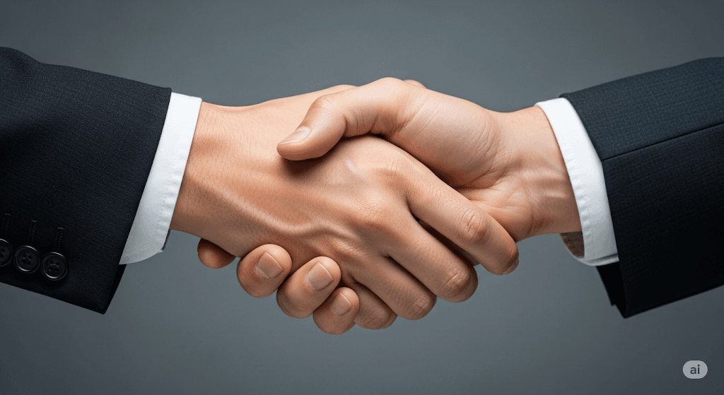 Professional handshake representing customer satisfaction
